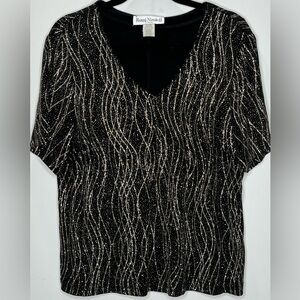 Ronni Nicole Black and Silver Glittery Patterned Shirt Sleeved Evening Blouse
